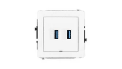 DECO Mechanizm gniazda podwójnego 2xUSB A-A 3.0, bez pola opisowego, biały mat 25DGUSBBO-6