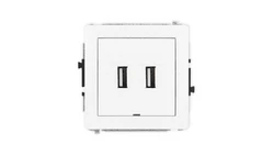 DECO Mechanizm gniazda podwójnego 2xUSB A-A 2.0, bez pola opisowego, biały mat 25DGUSBBO-2