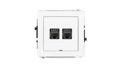 DECO Mechanizm gniazda komputerowego podwójnego 2xRJ45, kat. 7, ekranowane, 8-stykowy, bez pola opisowego, biały mat 25DGKBO-10