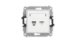 MINI Mechanizm gniazda telefonicznego pojedynczego 1xRJ11 + komputerowego pojedynczego 1xRJ45, kat. 5e, 8-stykowy, beznarzędziow