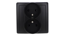 Simon Basic Gniazdo wtyczkowe z uziemieniem podwójne, monoblok, z przesł.torów prądowych zac.śrubowe czarny kompletne BMGZ2Z/49