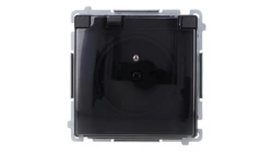 Simon Basic Gniazdo wtyczkowe z uziem., z przesł. torów prąd, IP44 (moduł) zaciski śrubowe klapka transp. czarny BMGZ1BZ.01/49A