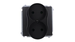 Simon Basic Gniazdo wtyczkowe podwójne bez uziemienia (moduł),16A, 250V, zaciski śrubowe czarny BMG2M.01/49