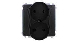 Simon Basic Gniazdo wtyczkowe podwójne bez uziemienia (moduł) z przesł. torów prąd.,16A, 250V, zac. śrubowe czarny BMG2MZ.01/49