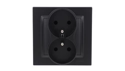 Simon 10 Gniazdo wtyczkowe z uziemieniem podwójne, monoblok, 16A, 250V, zaciski śrubowe kompletne, czarny mat CGZ2/49