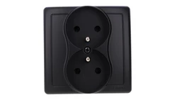 Simon Basic Gniazdo wtyczkowe z uziemieniem podwójne, monoblok, 16A, 250V, zaciski śrubowe, kompletne czarny BMGZ2/49