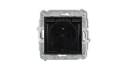 ICON Mechanizm gniazda bryzgoszczelnego z uziemieniem 2P+Z (klapka dymna, przesłony torów prądowych) czarny mat 12IGPB-1zdp