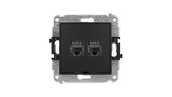 ICON Mechanizm gniazda komputerowego podwójnego 2xRJ45, kat. 7, ekranowane, 8-stykowy, bez pola opisowego czarny mat 12IGKBO-10