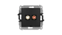 ICON Mechanizm gniazda podwójnego RCA, bez pola opisowego (typu cinch - biały i czerwony, pozłacany) czarny mat 12IGRCABO-2