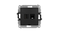 ICON Mechanizm gniazda poj. HDMI 2.0 + gniazda komp. poj. 1xRJ45, kat. 5e, 8-styk, bez pola opisowego czarny mat 12IGHKBO