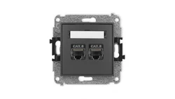 ICON Mechanizm gniazda komputerowego podwójnego 2xRJ45, kat. 8, ekranowane, 8-stykowy grafitowy mat 28IGK-12