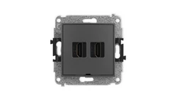 ICON Mechanizm gniazda podwójnego HDMI 2.0, bez pola opisowego grafitowy mat 28IHDMIBO-4