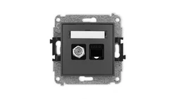 ICON Mechanizm gniazda antenowego poj. typu F (SAT) + gniazda komp. poj. 1xRJ45, kat. 5e, 8-stykowy grafitowy mat 28IGFK-1