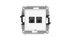 ICON Mechanizm gniazda komputerowego podwójnego 2xRJ45, kat. 7, ekranowane, 8-stykowy, bez pola opisowego biały mat 25IGKBO-10