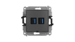 ICON Mechanizm gniazda podwójnego 2xUSB A-A 3.0, bez pola opisowego grafitowy mat 28IGUSBBO-6