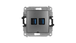 ICON Mechanizm gniazda podwójnego 2xUSB A-A 3.0, bez pola opisowego grafitowy 11IGUSBBO-6