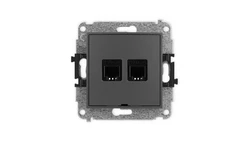 ICON Mechanizm gniazda telefonicznego podwójnego 2xRJ11, 4-stykowy, beznarzędziowe, bez pola opisowego grafitowy mat 28IGTBO-2