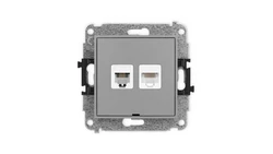 ICON Mechanizm gniazda telefonicznego 1xRJ11 + komputerowego 1xRJ45 kat. 5e, 8-styk beznarzędziowe, bez opisu szary mat 27IGTKBO