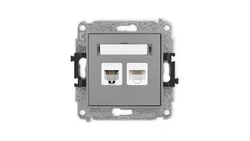 ICON Mechanizm gniazda telefonicznego poj. 1xRJ11 + komputerowego poj. 1xRJ45, kat. 5e, 8-styk, beznarzędziowe szary mat 27IGTK