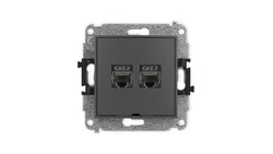 ICON Mechanizm gniazda komputerowego podwójnego 2xRJ45, kat. 7, ekranowane, 8-styk, bez pola opisowego grafitowy mat 28IGKBO-10
