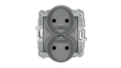 ICON Mechanizm gniazda podwójnego do ramki z uziemieniem 2x(2P+Z) (bez przesłon torów prądowych) szary mat 27IGPR-2z