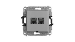 ICON Mechanizm gniazda komputerowego podwójnego 2xRJ45, kat. 7, ekranowane, 8-stykowy, bez pola opisowego szary mat 27IGKBO-10