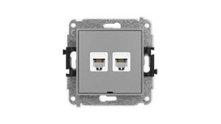 ICON Mechanizm gniazda telefonicznego podwójnego 2xRJ11, 4-stykowy, beznarzędziowe, bez pola opisowego szary mat 27IGTBO-2