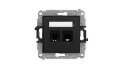 ICON Mechanizm gniazda telefonicznego poj. 1xRJ11 + komputerowego poj. 1xRJ45, kat. 5e, 8-styk, beznarzędziowe czarny mat 12IGTK