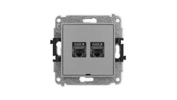 ICON Mechanizm gniazda komputerowego podwójnego 2xRJ45, kat. 8, ekranowane, 8-stykowy, bez pola opisowego szary mat 27IGKBO-12