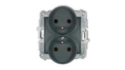 ICON Mechanizm gniazda podwójnego do ramki z uziemieniem 2x(2P+Z) (bez przesłon torów prądowych) grafitowy mat 28IGPR-2z