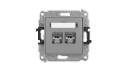 ICON Mechanizm gniazda komputerowego podwójnego 2xRJ45, kat. 6, ekranowane, 8-stykowy szary mat 27IGK-6