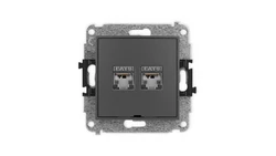 ICON Mechanizm gniazda komputerowego podwójnego 2xRJ45, kat. 6, ekranowane, 8-styk, bez pola opisowego grafitowy mat 28IGKBO-6