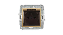 ICON Mechanizm gniazda bryzgoszczelnego z uziemieniem 2P+Z (klapka dymna, przesłony torów prądowych) złoty 29IGPB-1zdp