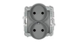 ICON Mechanizm gniazda podwójnego do ramki bez uziemienia 2x2P (przesłony torów prądowych) szary mat 27IGPR-2p