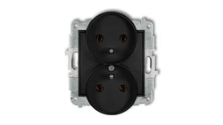 ICON Mechanizm gniazda podwójnego do ramki z uziemieniem 2x(2P+Z) (bez przesłon torów prądowych) czarny mat 12IGPR-2z