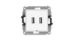 ICON Mechanizm gniazda podwójnego 2xUSB A-A 2.0, bez pola opisowego biały IGUSBBO-2