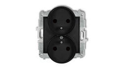 ICON Mechanizm gniazda podwójnego do ramki z uziemieniem 2x(2P+Z) (przesłony torów prądowych) czarny mat 12IGPR-2zp