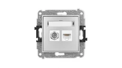 ICON Mechanizm gniazda antenowego poj. typu F (SAT) + gniazda komp. poj. 1xRJ45, kat. 5e, 8-stykowy srebrny metalik 7IGFK-1