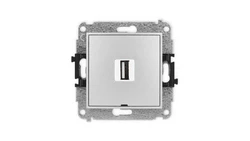 ICON Mechanizm gniazda pojedynczego USB A-A 2.0, bez pola opisowego srebrny metalik 7IGUSBBO-1