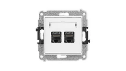 ICON Mechanizm gniazda komputerowego podwójnego 2xRJ45, kat. 8, ekranowane, 8-stykowy biały mat 25IGK-12
