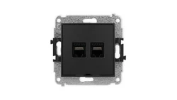 ICON Mechanizm gniazda komputerowego podwójnego 2xRJ45, kat. 6A, 8-stykowy, bez pola opisowego czarny mat 12IGKBO-8