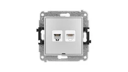 ICON Mechanizm gniazda telefonicznego 1xRJ11 + komp. 1xRJ45, kat. 5e, 8-styk, beznarzędziowe, bez opisu srebrny metalik 7IGTKBO