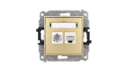 ICON Mechanizm gniazda antenowego poj. typu F (SAT) + gniazda komp. poj. 1xRJ45, kat. 6, 8-stykowy złoty 29IGFK-3