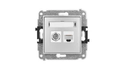 ICON Mechanizm gniazda antenowego poj. typu F (SAT) + gniazda komp. poj. 1xRJ45, kat. 6, 8-stykowy srebrny metalik 7IGFK-3