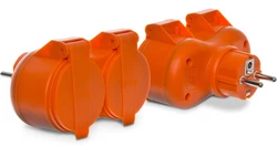 Rozgałęźnik wtyczkowy, podwójny 2x2P+Z, IP44, pomarańczowy 34044