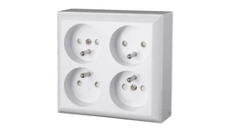 Gniazdo poczwórne, czterokrotne natynkowe z uziemieniem, IP20, białe, GAO 20457