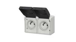 Gniazdo podwójne z uziemieniem natynkowe z klapką Aqua Plus IP54 szaro grafitowe 40115