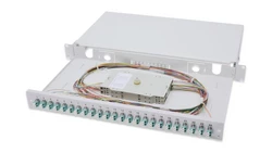 Panel krosowy FO z wyposażeniem 19 1U, 24x LC dx, OM3, pigtaile, adaptery, tacki, wysuwany, szary DN-96332/3