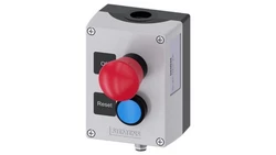 Kaseta szara z przyciskiem bezpieczeństwa 2R i przyciskiem niebieskim 1Z złącze M12 8pin IP69k SIRIUS ACT 3SU1802-0NE00-4SB1