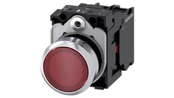 Przycisk z lampką kontrolną, 22 mm, okrągły, metal, błyszczący, czerwony, 1NC, moduł LED ze zintegrowaną diodą LED AC/DC 24V,3SU